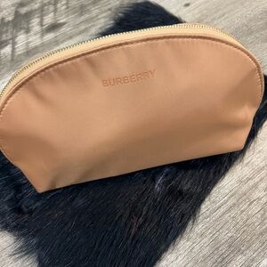 Burberry Tan Cosmetic Pouch with Gold-Tone Zipper
